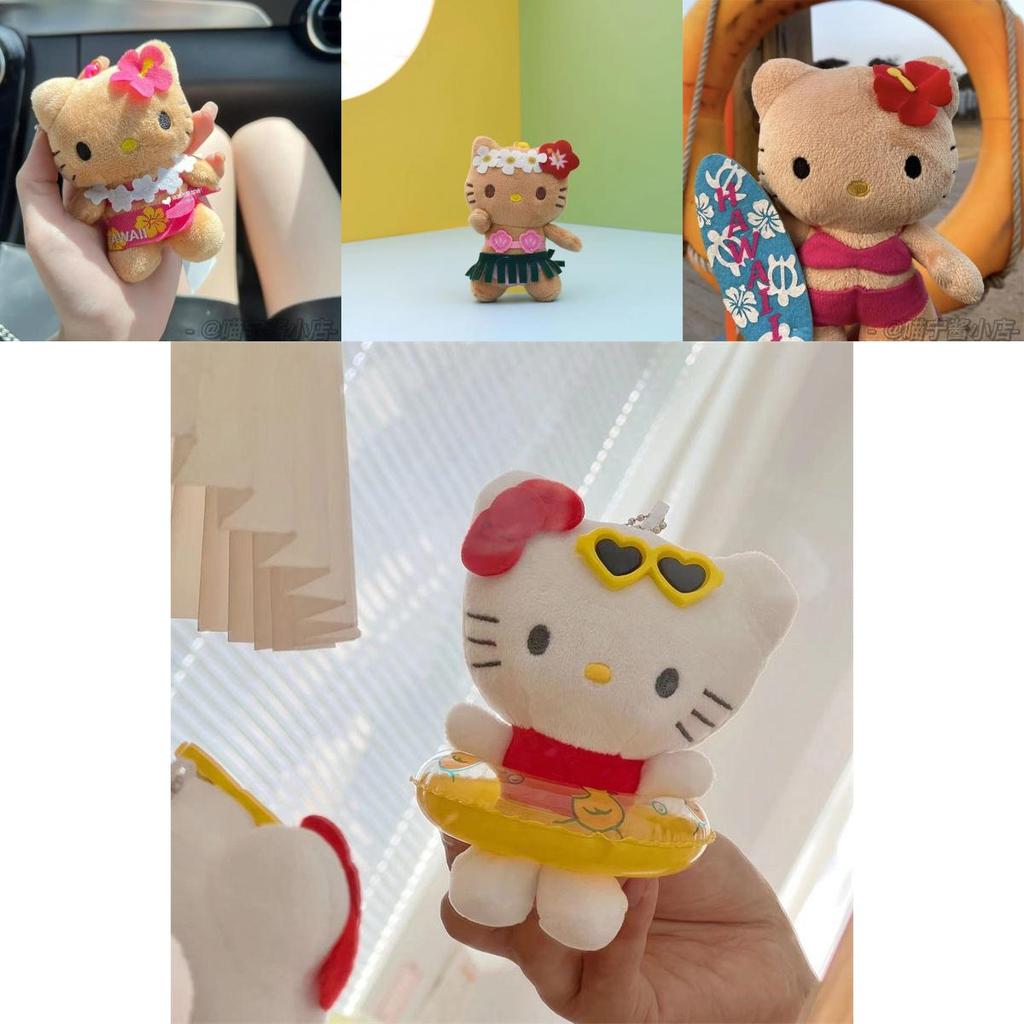 Cute Cartoon Hello Kitty Plush Keychain Adorable Kt Doll With Black Leather
