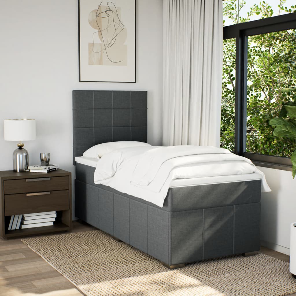 Box Spring Bed with Mattress Dark Gray 80x200 Cm Fabric