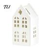 Desktop Artistic Ornament Ceramic House Shape Candle Holder, White Hollow Tea Light Holder Indoor Tabletop Holiday Decor Ornament, Miniature Figurine
