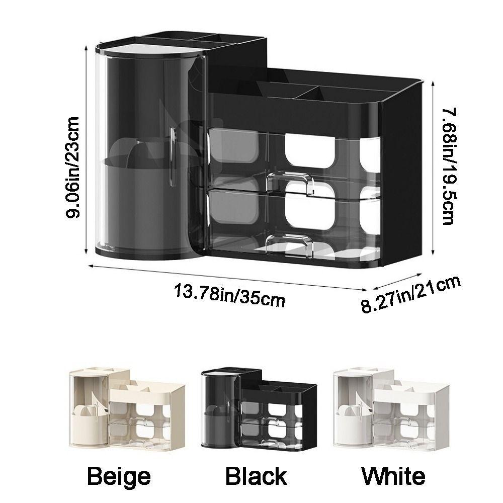 Plastic Cosmetic Storage Box Large Capacity Detachable Rotating Brush Holder Space Saving Dust-proof Makeup Organizer for Vanity
