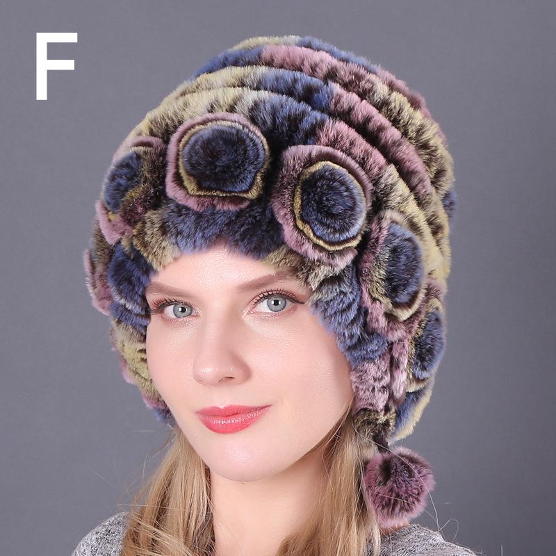 1PCS Fashion Rex Rabbit Fur Hat Fur Ball Beanies Earmuffs Hat Warm Caps Autumn and Winter Women's Comfortable