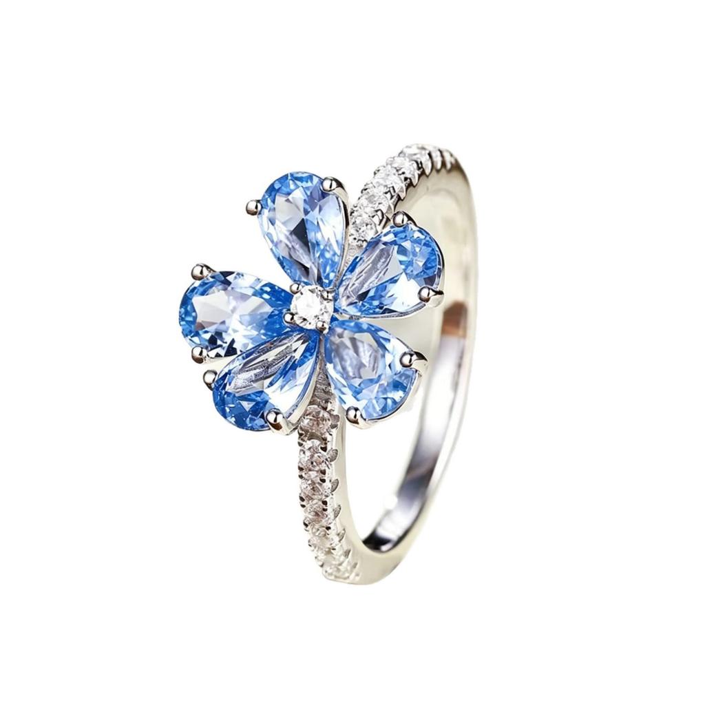 Silver Art Yuan S925 Sterling Silver Five-Petal Lucky Flower Women's Ring