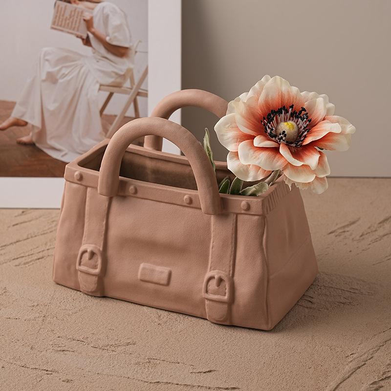 

Ceramic Vase Handbags Pack Bag Flowerpot Hydroponic Flower Arrangement Terrarium Home Decoration Accessories Flower Vases
