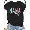 European Size Women'S Nana Life Graphic T-Shirt Funny Grandma & Mom Gift with Colorful Leopard Print Lettering, Soft Breathable Short Sleeve Crew Neck