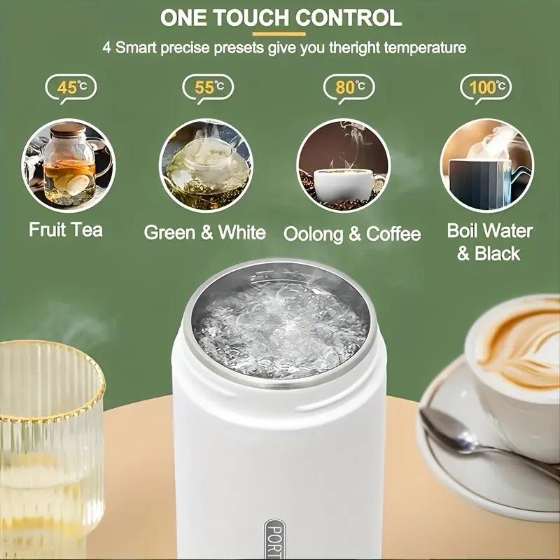 Bollitore Elettrico Da Viaggio 12V Per Auto, Portatile 500ml, Acciaio Inox 316, 4 Temperature, Display Touch, Crema