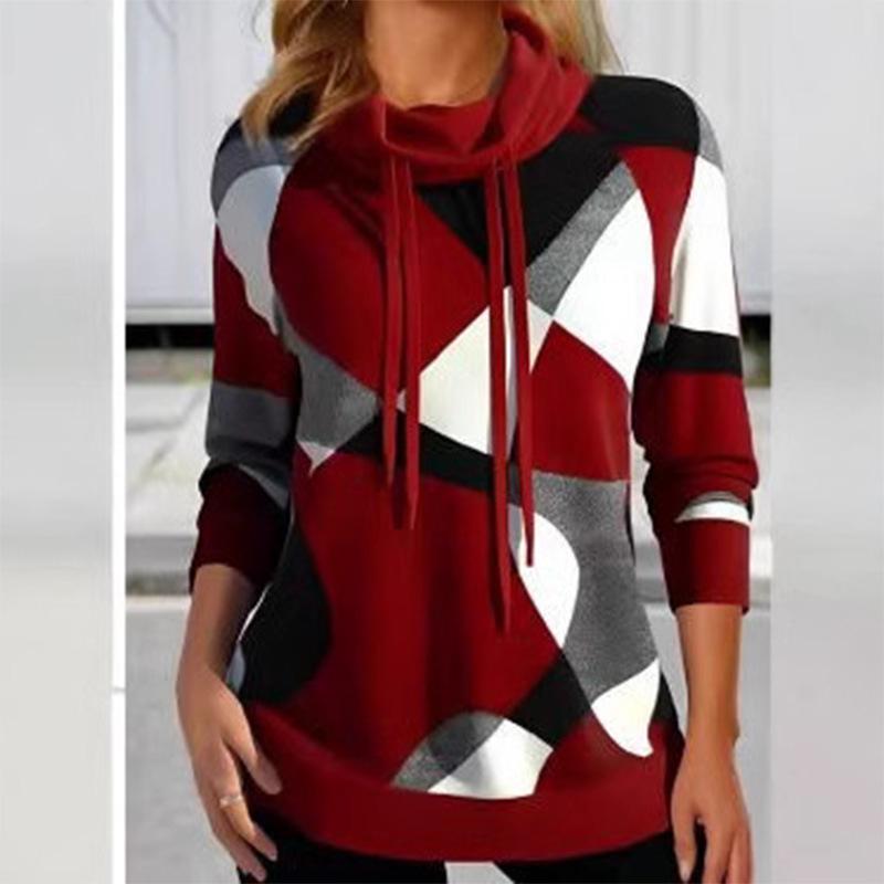 2026 European & American High Collar Printed Fashion Sweatshirt S красный