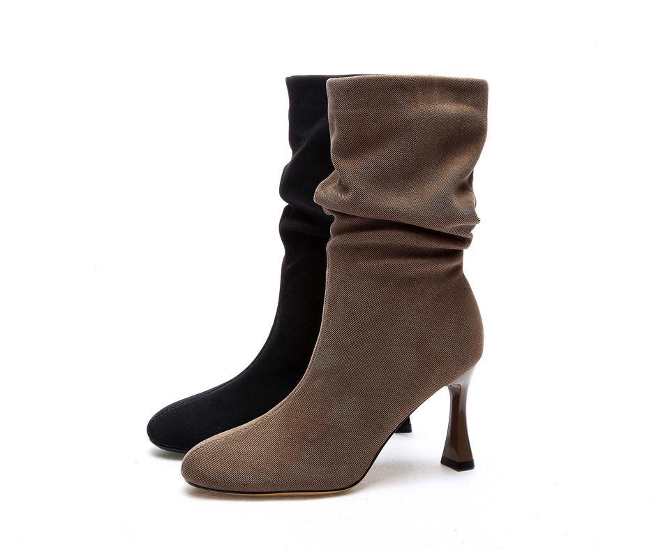 Women's European & American Style Stiletto Heel Ankle Boots - Round Toe Mid-Calf Fashion for Autumn/Winter 2025
