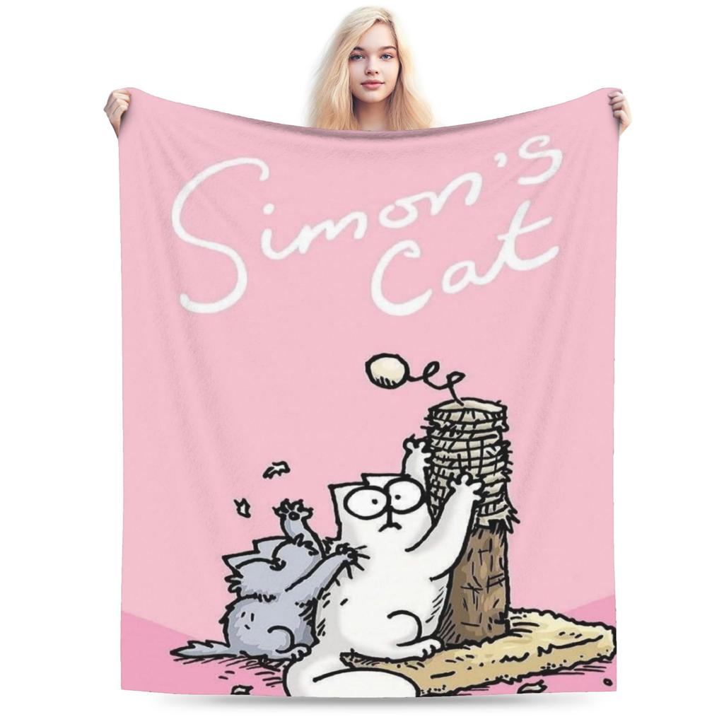 Comfortable Simons Cartoon Cat Cats Blanket Stuff Bed Decorative Throw Blanket Soft Flannel for Bedroom