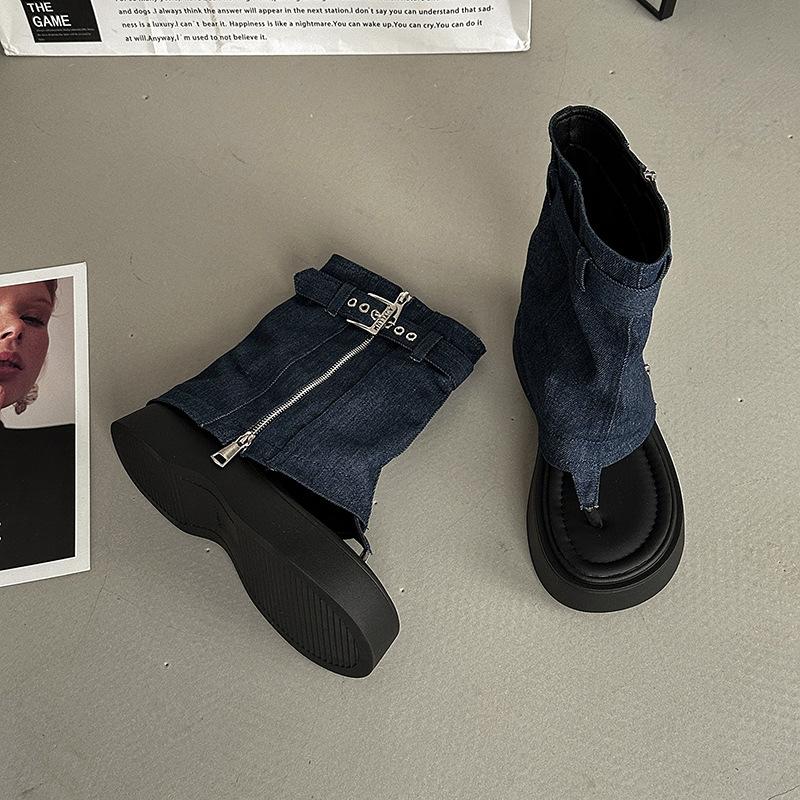 

Модные универсальные повседневные ретро ботинки с открытым носком женские летние новые сандалии с пряжкой на одном ремешке 40 синий