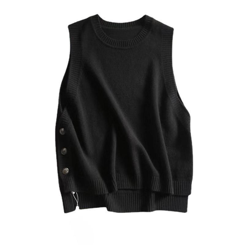 

Весенне-осенний женский вязаный жилет с круглым вырезом, художественная майка, повседневная женская одежда 3XL чёрный