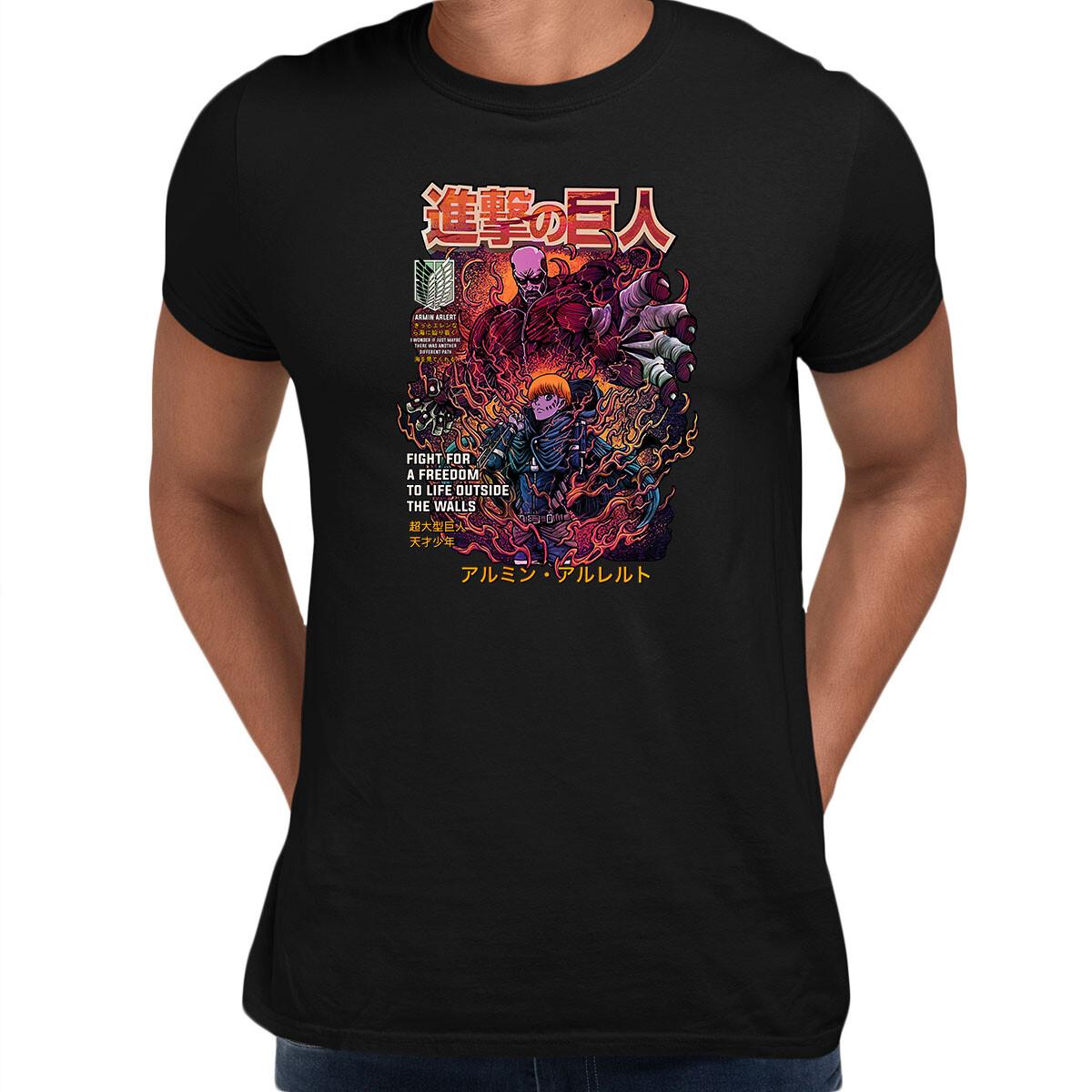 

Attack On Titan Anime T-Shirt Mens Womens Tees Top Fight For A Freedom Japan Movie Adult Tees S