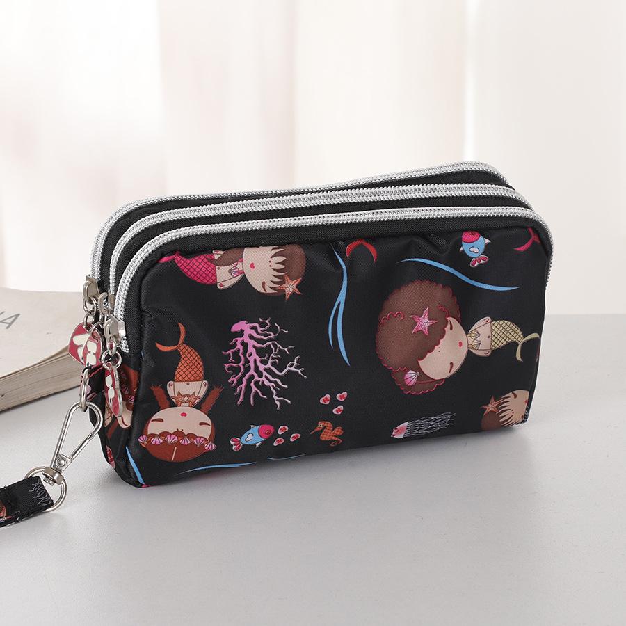 Three-Layer Zipper Clutch Wristlet - Women's Cute Washable Cloth Handbag & Phone Purse