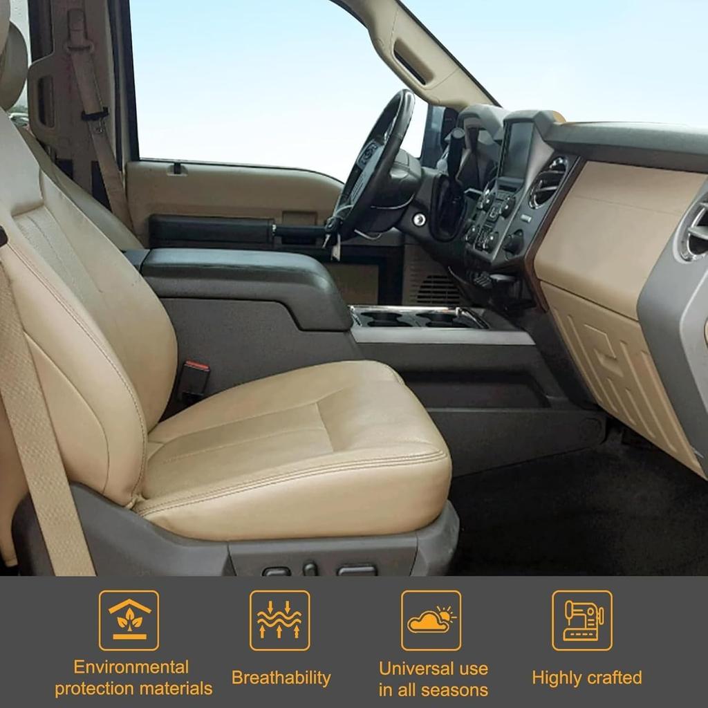Priprilod Tan Perforated Leather Driver Side Bottom Replacement Seat Cover Compatible with Ford F250 F350 F450 F550 Lariat 2011 2012 2013 2014 2015