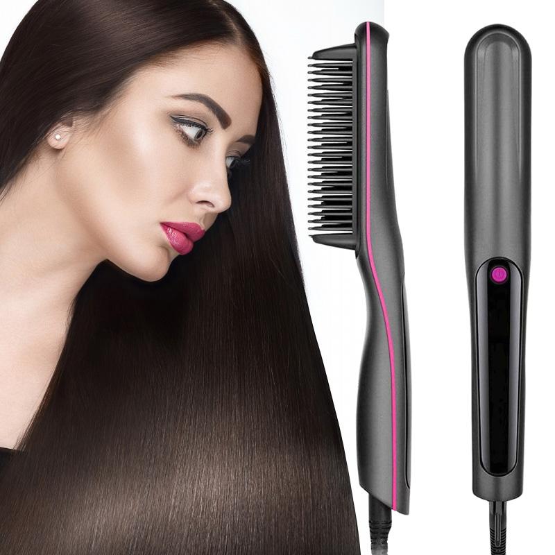 Negative Ionic Hair Straightener Comb, 2 in 1 Hair Straightener Brush and Curler, Electric Straightening Comb Heated Hair Brush
