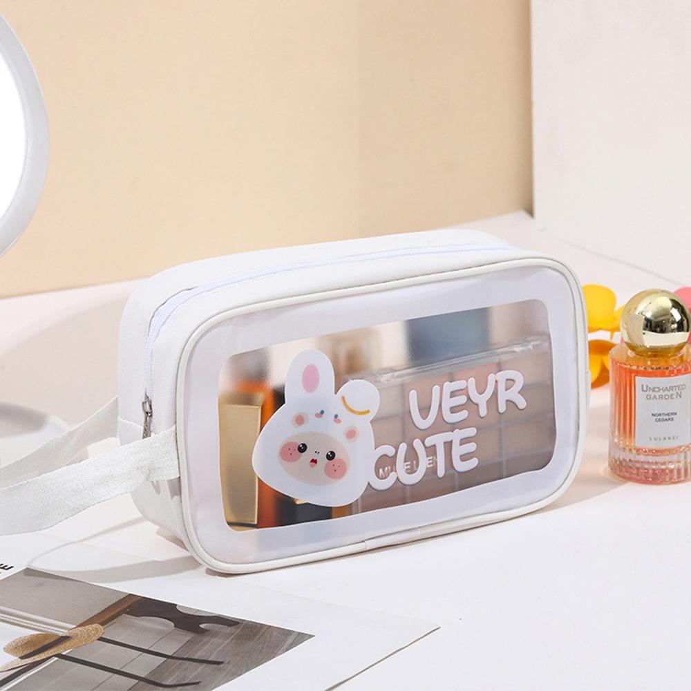 Portable PU Makeup Bag Transparent Large Capacity Travel Toiletry Pouch Cartoon Wet-Dry Separation Wash Bag for Women Girls