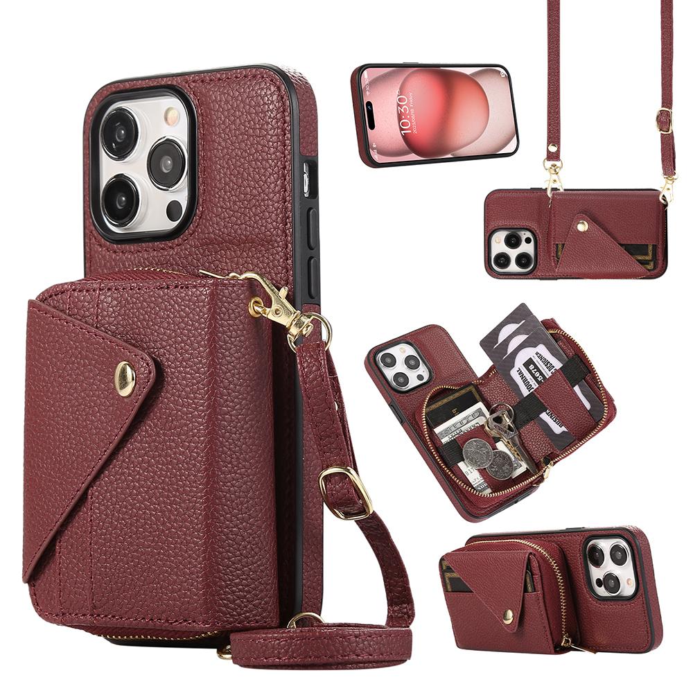 Crossbody Wallet Cards Bag Lanyard Zipper Kožené pouzdro pro iPhone 15 14 Plus 13 12 11 Pro Max XSMax XR Samsung S24 S23 S22 S21 Ultra Plus A15 A14 A54