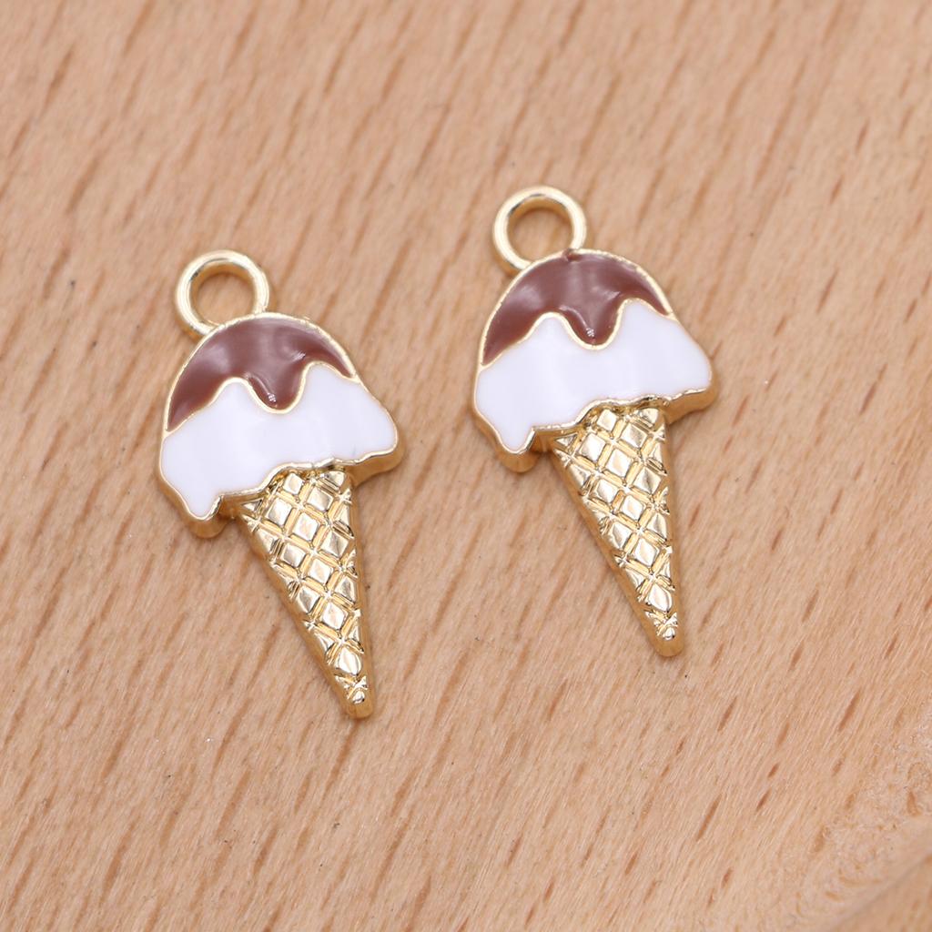 10Pcs Gold Plated Enamel Ice Cream Charms Pendant For Jewelry Making Earrings Bracelet Necklace Accessories Diy Craft 20X10Mm