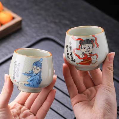 Ru Kiln Nezha Teacup Master Cup High-End Gift For Men And Women Personal Master Cup Figure Gift Tea Set