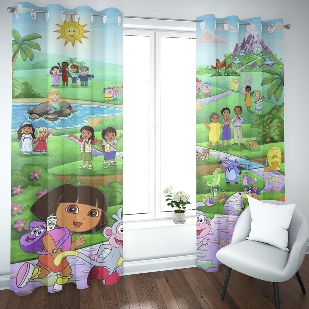 Dora die Entdeckerin Cartoon Heimvorhang, Niedlicher Druck Lichtfilternde Vorhänge, Wohnzimmer, Schlafzimmer, Wärme- und Sonnenschutz
