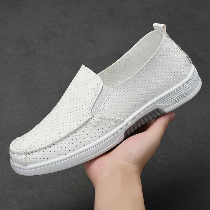New Summer Hollow Breathable Little White Shoes Men's Casual Leather Shoes Doudou Shoes Non-slip Work Shoes Board Shoes Men's Leather Shoes