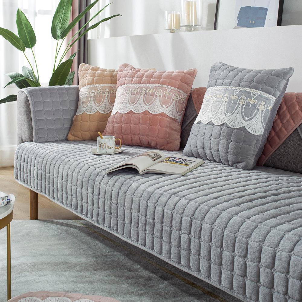 Winter Thickened Flannel Plush Sofa Cushion Winter Antislip Four Seasons Universal Simple Modern Cushion Cover Towel