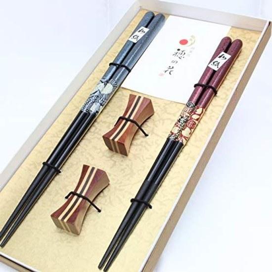 Wakasa-nuri Washi Karakiku Couple Chopsticks Chopstick Rest Gift Set Decorative Box Wedding Celebration