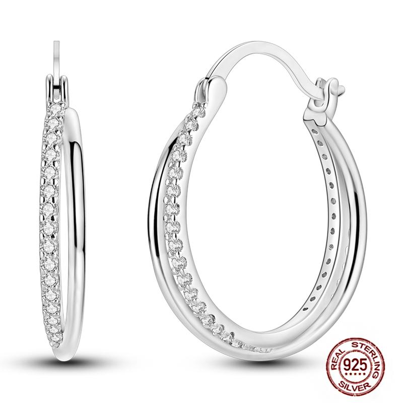 Sparkling Women Hoop Earrings 925 copper Heart Shape Star Moon Round Blue Zircon Fit Origina Drop Earrings Zircon Holiday gifts