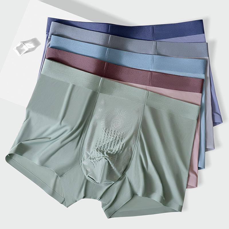 Antibacterial Ice Silk Seamless Men's Summer Boxer Briefs - Comfortable One-Piece Underwear for Men and Boys