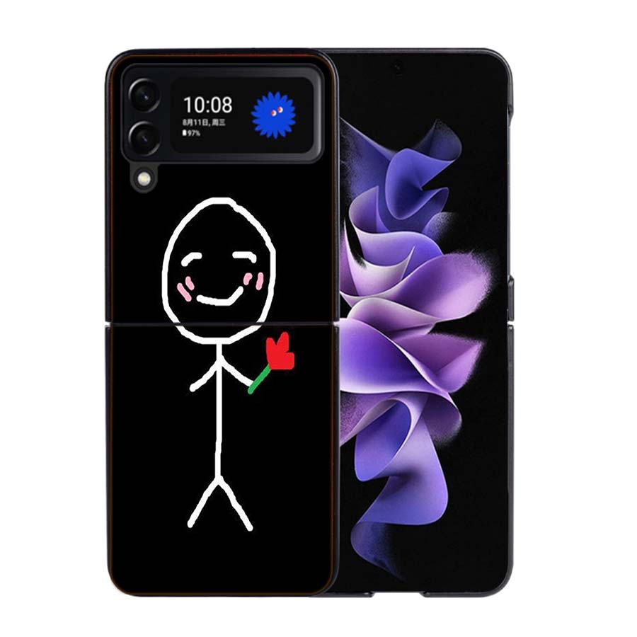 Funny Cute Cartoon Matchman Phone Case For Samsung Z Flip 7 6 5G Galaxy Z Flip4 Z Flip5 Z Flip3 Coque Black Hard PC Shell Protec