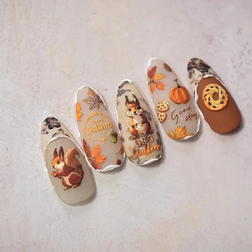 Self-Adhesive Nail Art Stickers Waterproof 5D Embossed Design New Fall Design Stickers