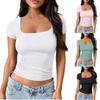 Damen Unifarben Quadratischer Ausschnitt Figurbetont Kurzarm Sexy Cropped T-Shirt