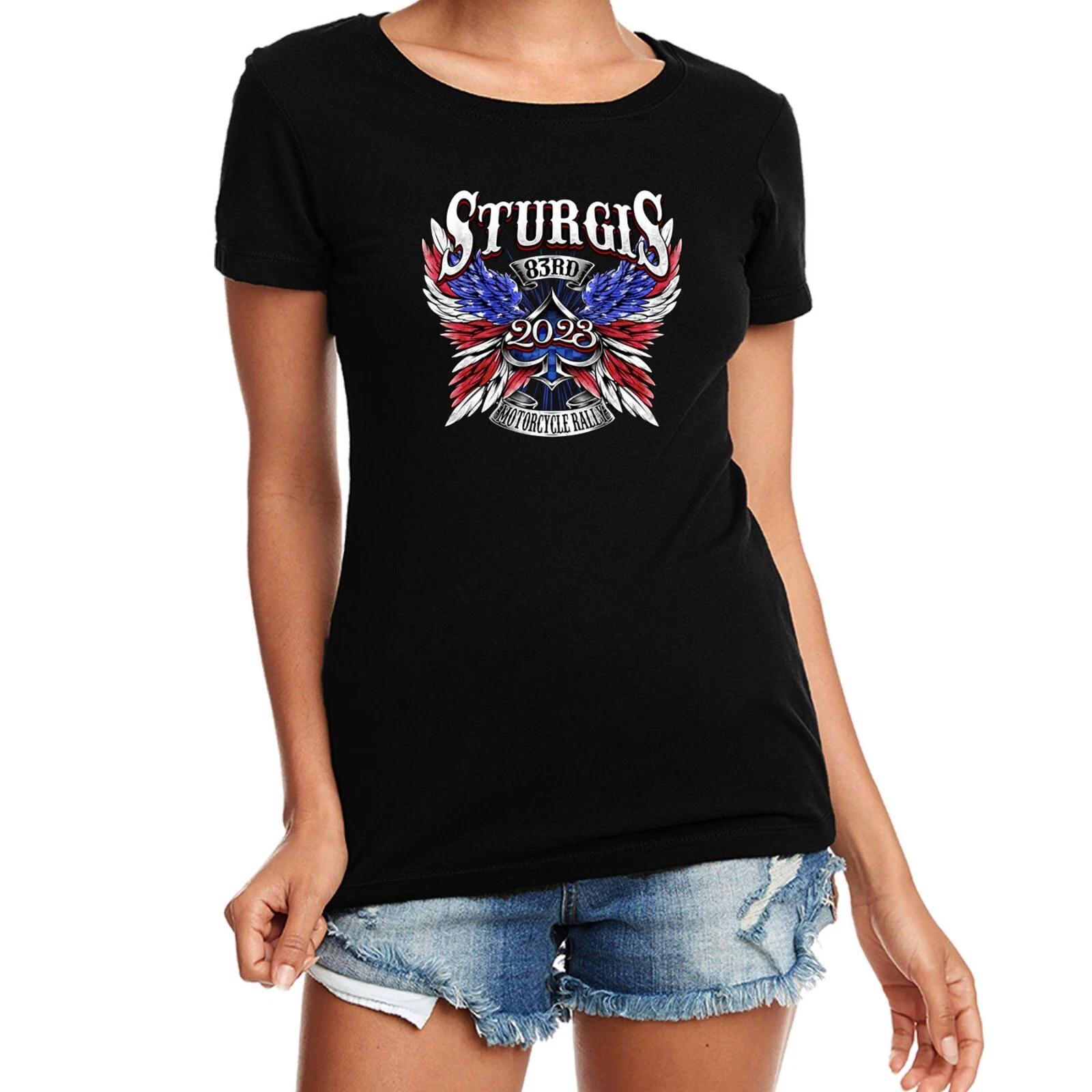 Ladies Jr. Cut 2023 Sturgis Motorcycle Rally Patriotic Angel T-Shirt M