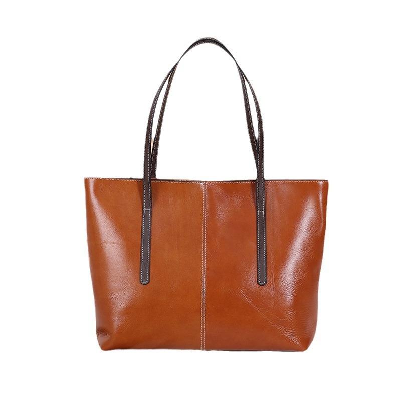 Genuine Leather Tote Bag Women's Large Capacity Vintage Cross-body Bag Women's Commuter Large Shoulder Underarm Bag