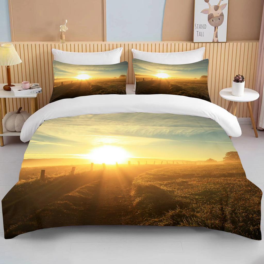Sonnenuntergang Bettwäsche-Set Nachtansicht Bettbezug-Set mit Kissenbezug Bettwäsche King Queen Full Double Einzelgröße Luxus Bettwäsche Dekor