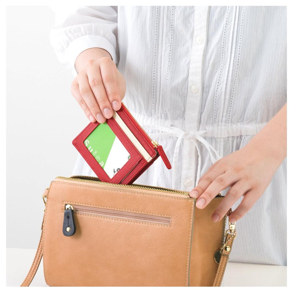 Corale Damen-Passhülle mit Schlüsselanhänger, Fragment-Etui, Echtes Leder, Zweifarbiges Design, Schlank, Münzbörse (Dunkelrot x Elfenbeinweiß)