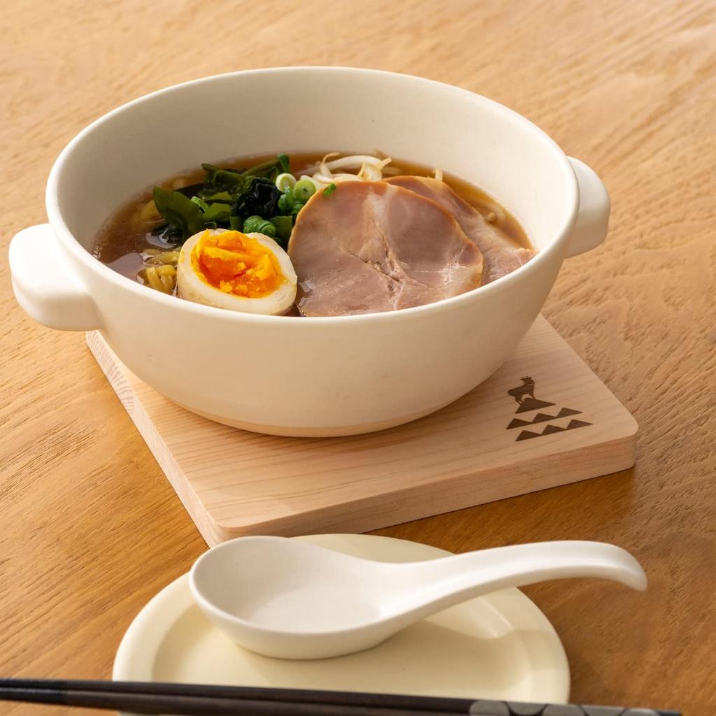 Kamoshika Dougu Store Open-Food Ramen Pot with Rice Spoon and Base, Single-Serving Pot and Serving Bowl, Banko Ware, Made in Japan, Black