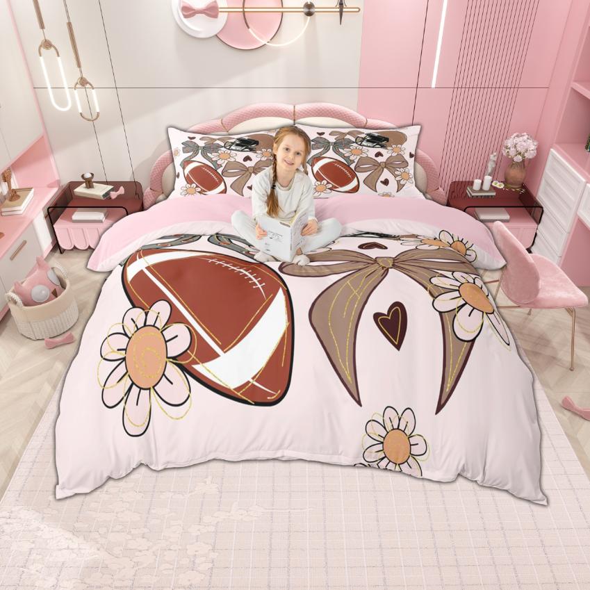Homewish Kawaii Bow Knot Duvet Cover Set For Princess Girls Ribbon Bedding Set Bow-Tie Quilt Cover Set Bedroom Decor