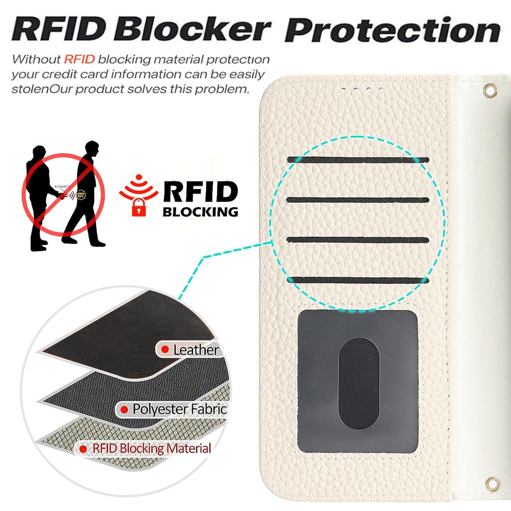 For iPhone 13 Pro Max/12 Pro Max Stand Case Litchi Texture Genuine Cow Leather Wallet Phone Cover RFID Blocking