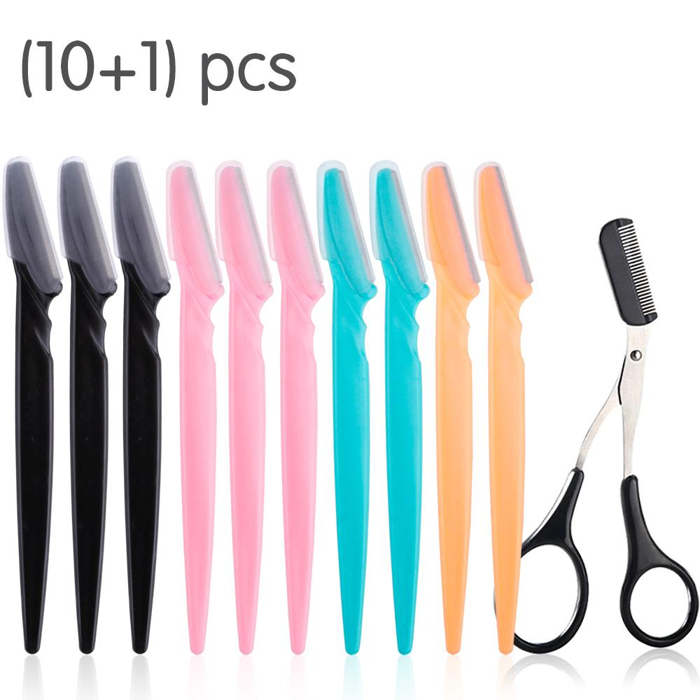 11Pcs Professional Eyebrow Trimmer Safe Blade Brow Scissors Comb Set Women Face Hair Remover Scraper Shaver Makeup Beauty Tools