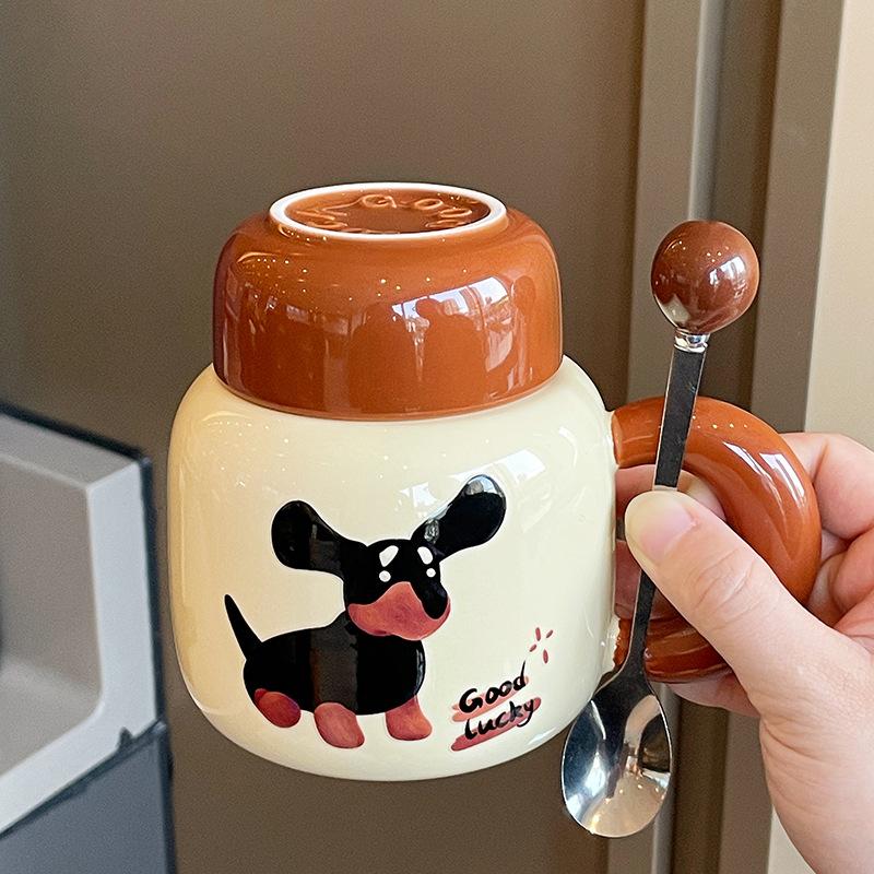 Souvenir Girls Cute Ceramic Mug with Lid Puppy Water Cup Creative Practical Cup Men's Coffee Cup Gift