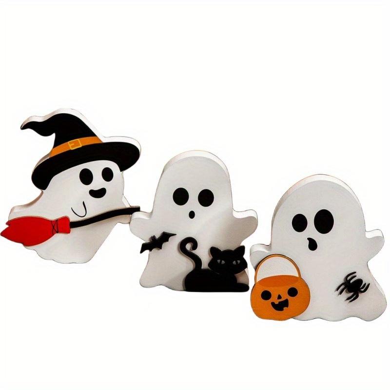 3pcs Cute Ghosts Halloween Indoor Decoration Set PVC Layered Tray Decoration Table Sign Pumpkin Pie For Party Home Shelf Display
