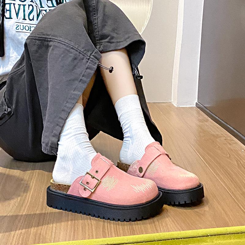Womens Spring Closed Toe Slippers Suede Leather Clogs Sandals Retro Fashion Garden Mule Slides