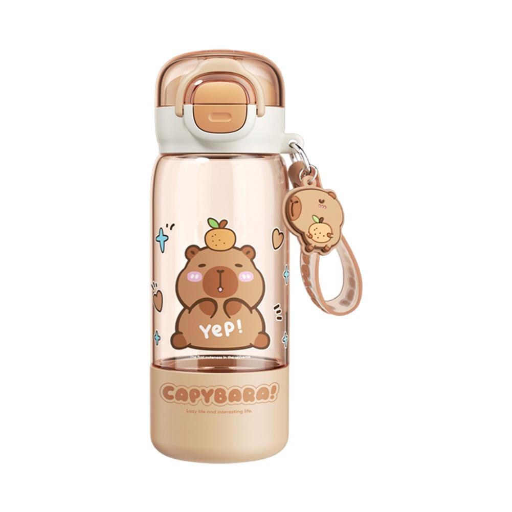 Cartoon Capybara Plastic Kapibara Cup & Straw and Portable Strap Portable Drinking Bottles School Work Travel Going Out Supplies