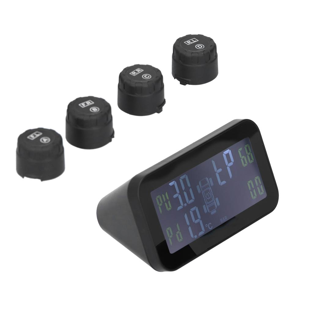 LCD-display Bil TPMS Däcktrycksövervakningssystem med sensor Solcellsladdning USB-laddning