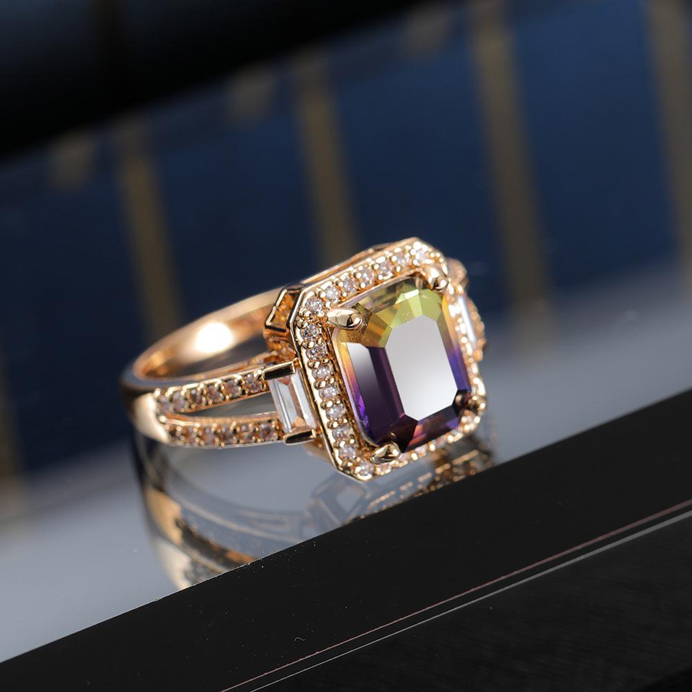 

Gold-Plated Colorful Crystal Ring with 8x10mm Tourmaline Main Stone Size 7