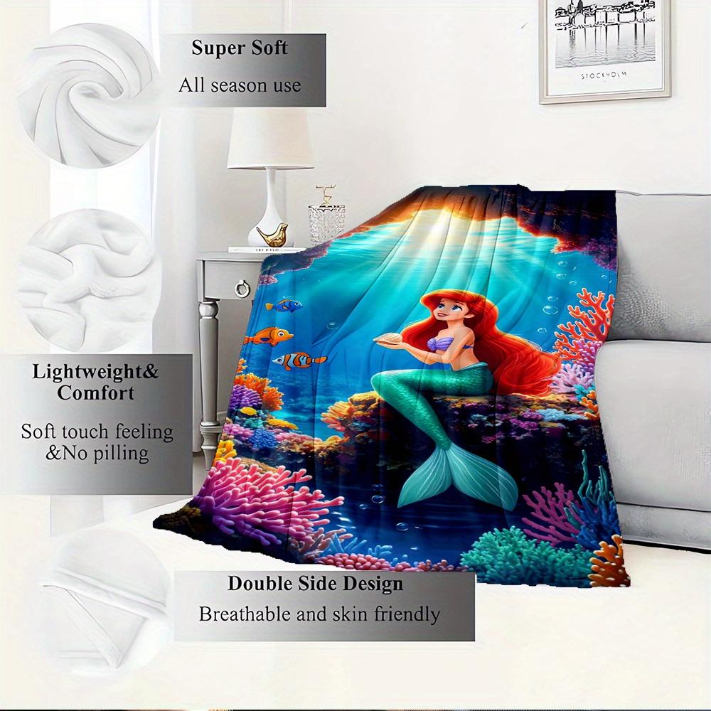 1pc Flannel Undersea World Mermaid Coral Pattern Bed Cover Rug Sofa Blanket Gift Home Decor Room Decoration Birthday Gift Christmas Gift