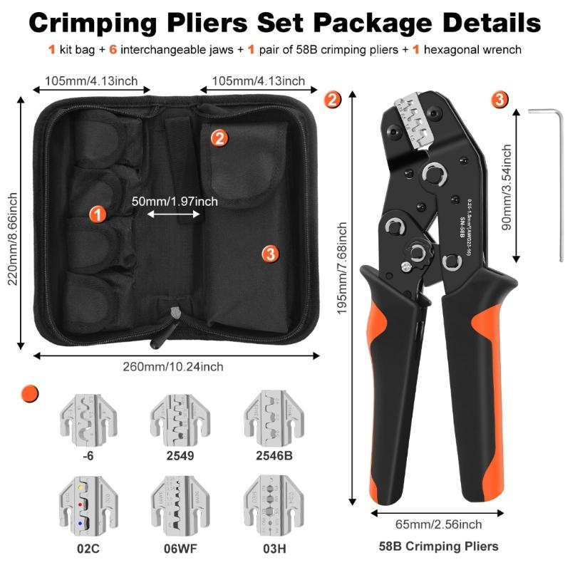 Powerful Manual Wire Crimping Tool Kit Including 6 Molds In Small Carrying Case Wiring Installation Equipment