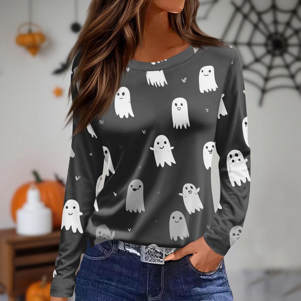 Damen Täglich Lässig Langärmlig Bedruckt O-Ausschnitt Oberteil