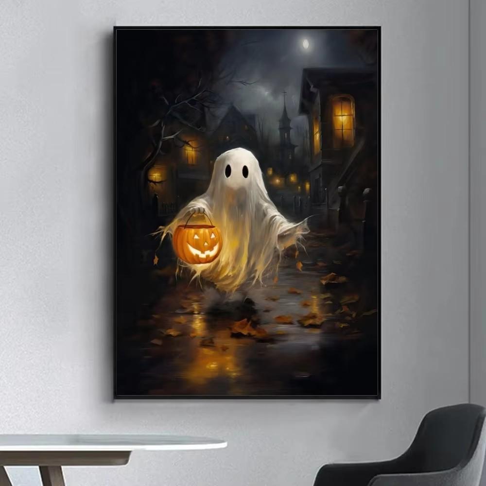 Ghost HauntedManor Halloween Cute Fancy Poster Wall Sticker for Living Room Bar Vintage Decorative Painting Middle