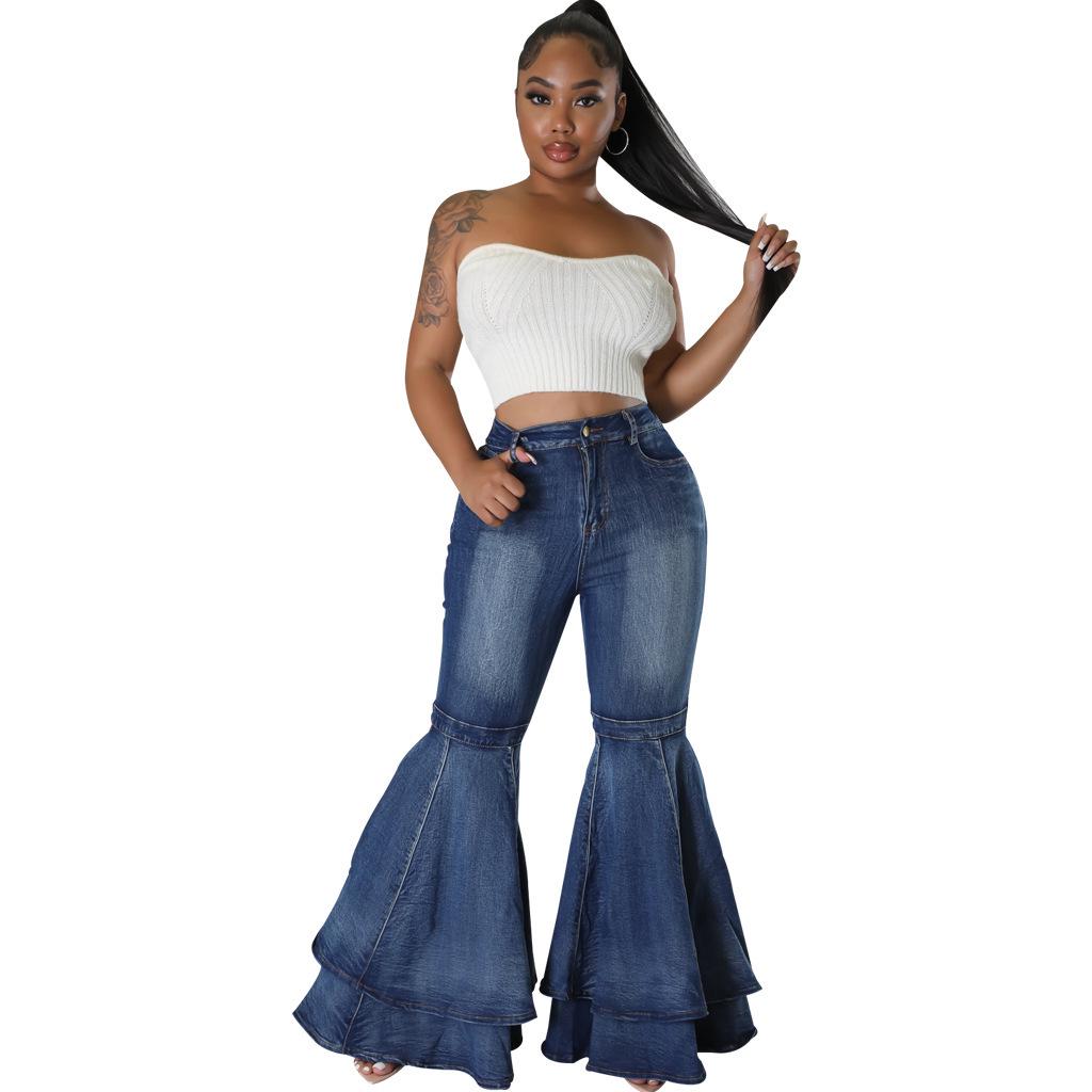 Fashion Wide-Leg Stretch Denim Flare Pants